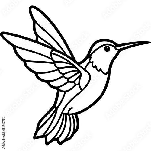 Hummingbird bird simple black line art image, Black bold outline vector icon, Bird vector illustration