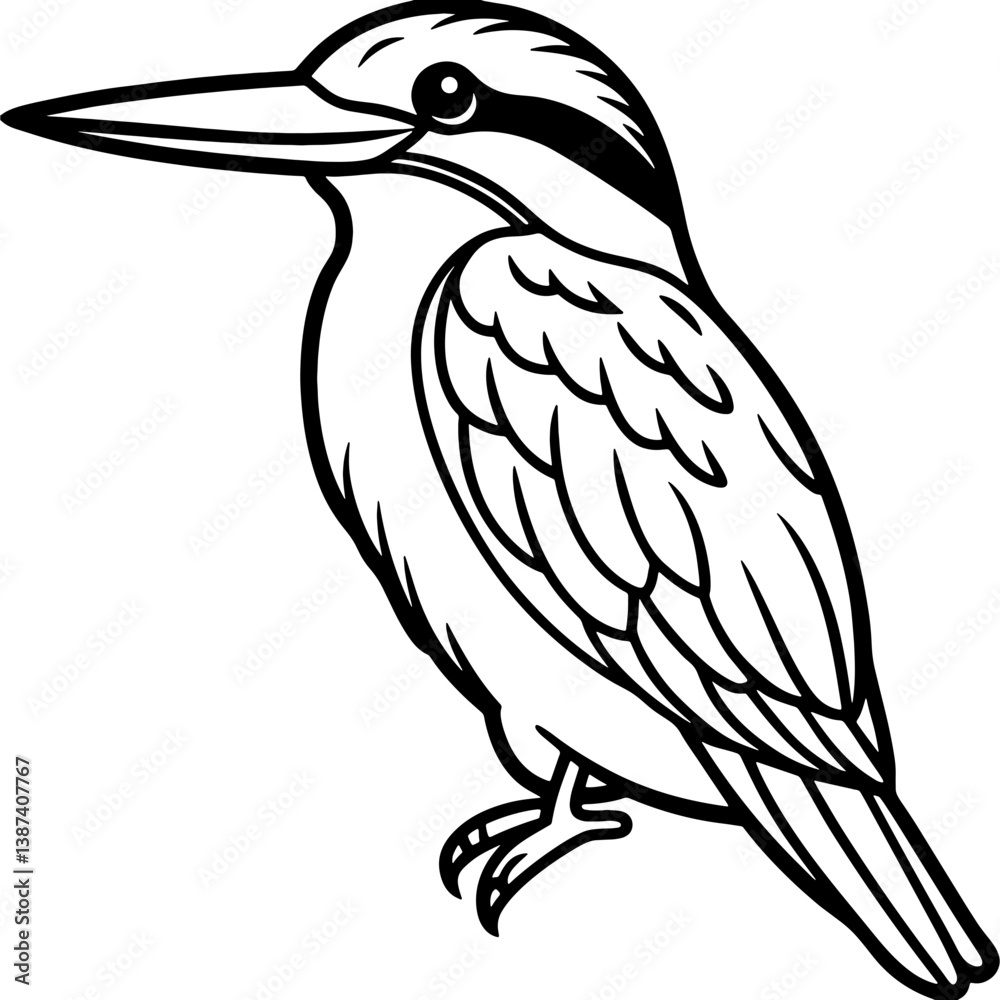 Obraz premium Kingfisher bird simple black line art image, Black bold outline vector icon, Bird vector illustration