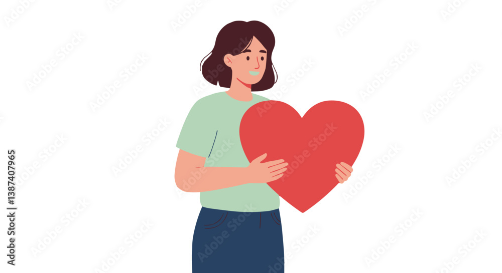 Woman Holding Red Heart Symbolizing Love in Minimalist Style Woman Holding Red Heart Symbolizing Love in Minimalist Style