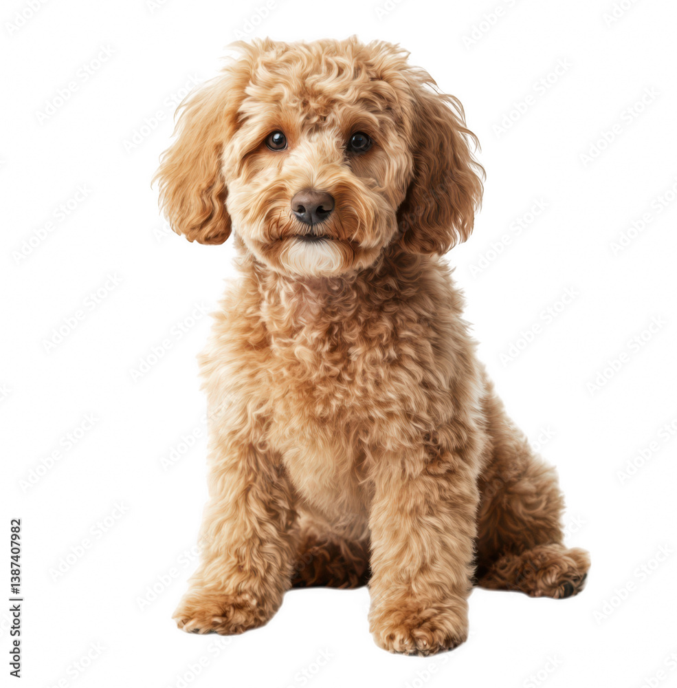 Adorable golden doodle dog sitting for pet lovers and animal enthusiasts Adorable golden doodle dog sitting for pet lovers and animal enthusiasts