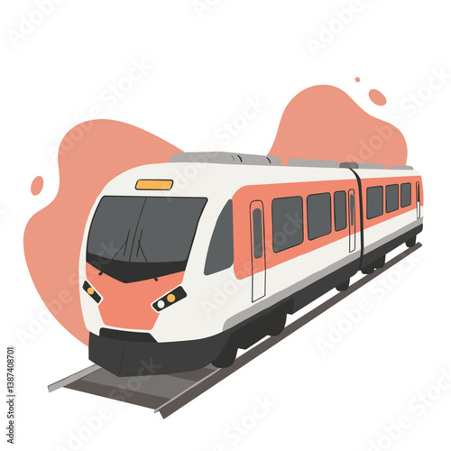 Modern Train Illustration on Tracks with Abstract Background  