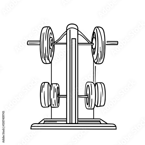 Gym equipment display with weights in a minimalistic style  