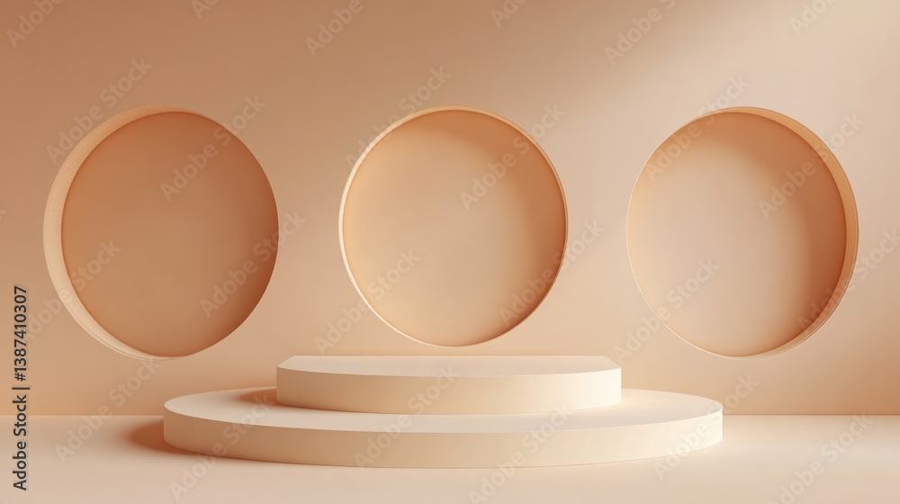 Fototapeta premium Minimalist beige podium display, empty stage for product presentation