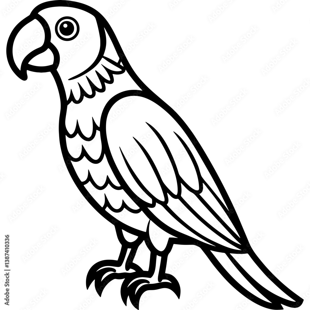 Parrot bird simple black line art image, Black bold outline vector icon, Bird vector illustration Parrot bird simple black line art image, Black bold outline vector icon, Bird vector illustration