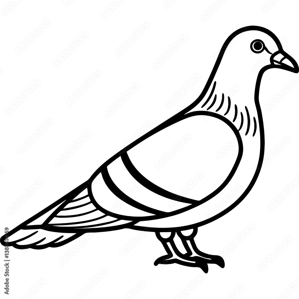 Fototapeta premium Pigeon bird simple black line art image, Black bold outline vector icon, Bird vector illustration