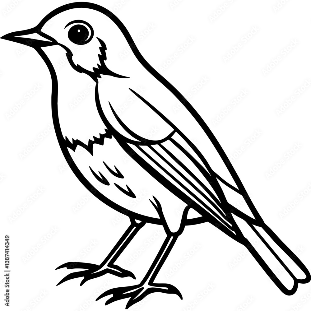 Obraz premium Robin bird simple black line art image, Black bold outline vector icon, Bird vector illustration