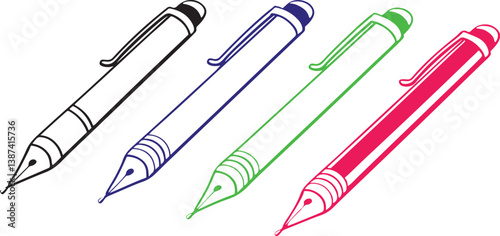 Black metal office tools like a pen essential school equipment for writing and drawing, along with a pencil and eraser