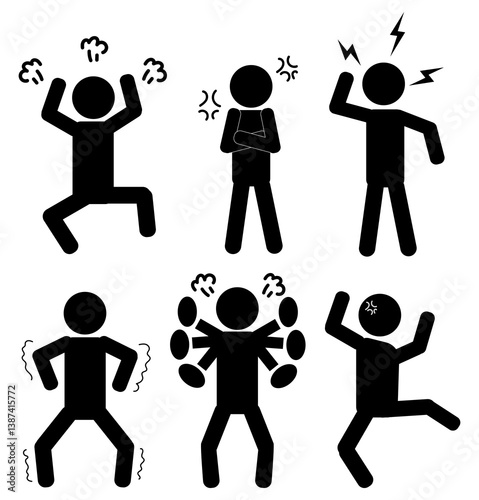 怒り　人物シルエット　アイコン　イラストセット