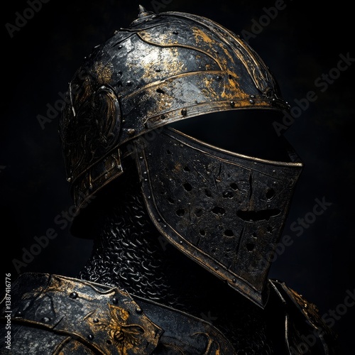 Obraz na płótnie Close up of a medieval knight's helmet dark and metallic. w salonie