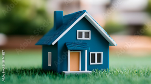 Wallpaper Mural Blue Model House on Green Grass Under Sunny Sky Torontodigital.ca