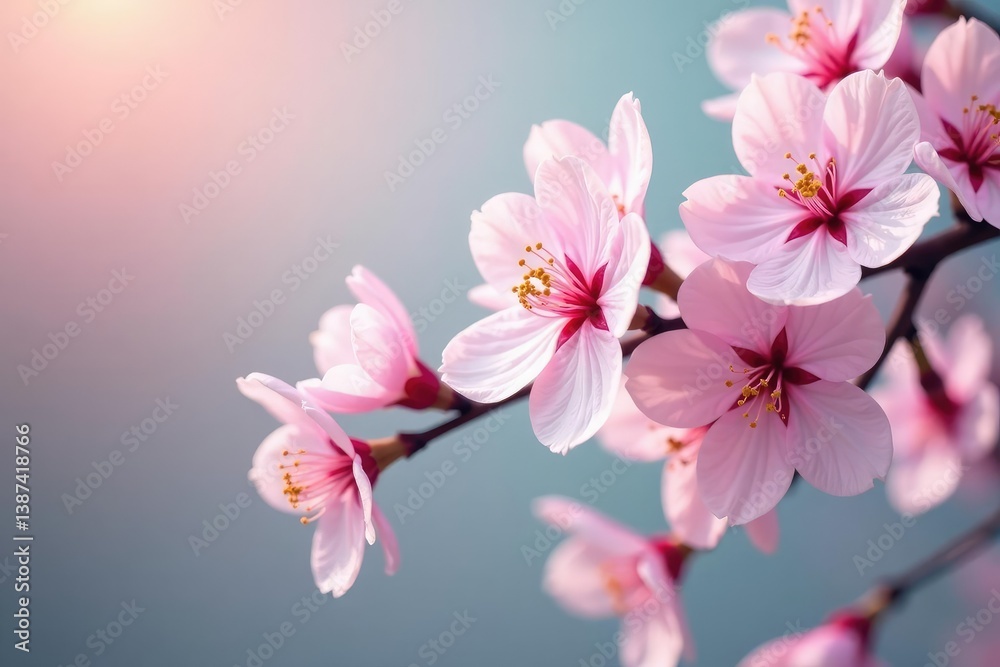 Fototapeta premium Delicate pink cherry blossoms, soft pastel hues, floral repeat , nature, sakura pattern