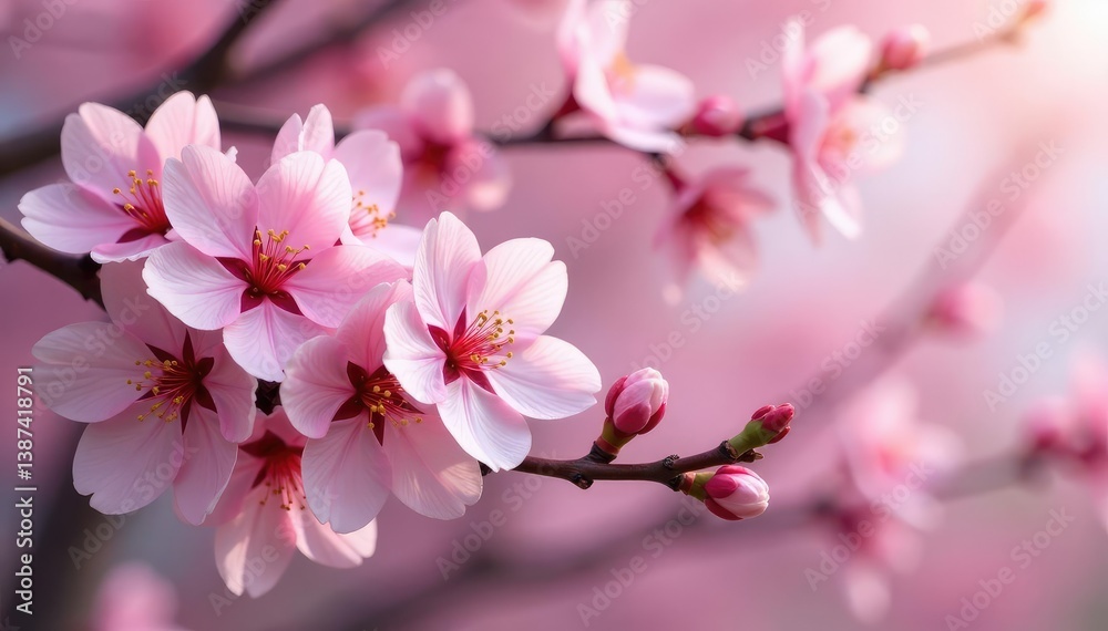 Delicate pink sakura blossoms, full bloom, intricate branches , illustration, botanical, japanese Delicate pink sakura blossoms, full bloom, intricate branches , illustration, botanical, japanese