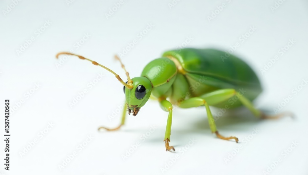 Naklejka premium Green insect isolated on white studio backdrop, wildlife, wings, simple