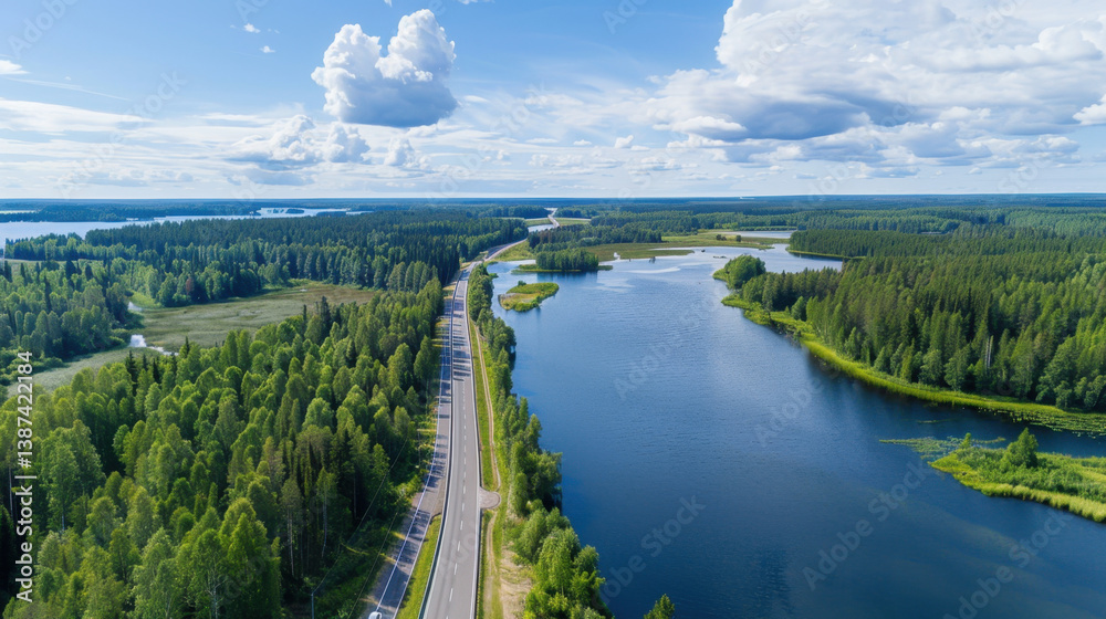 Obraz premium aerial view of highway near a river