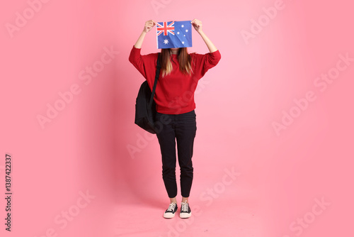 20s asian woman in red t-shirt