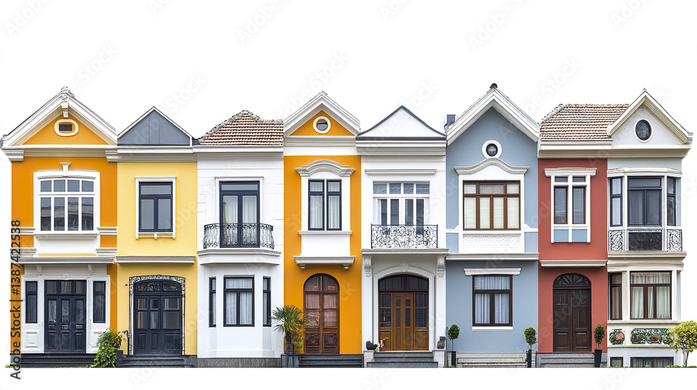 Fototapeta premium Colorful row of terrace houses with varied architectural styles