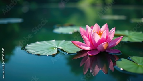 Intricate water lily pattern across a calm lake's surface , nature, leaves, lake