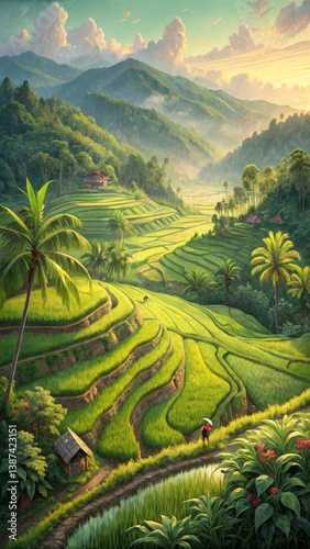 Breathtaking Rice Terraces in Lush Green Valley