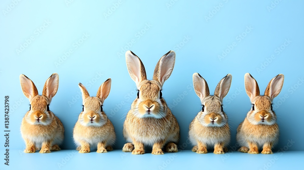 Obraz premium Five Rabbits Blue Background.