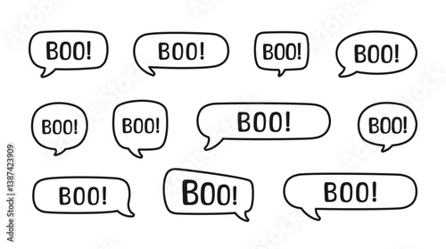 Halloween Boo Speech Bubble Sound Effect Outline Line Art Doodle Illustration Set