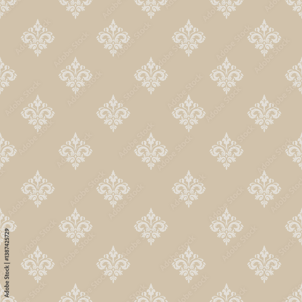 Vector Elegant Brown Damask Seamless Floral Pattern Background for Classic Vintage Interior and Decorative Design. Vector Elegant Brown Damask Seamless Floral Pattern Background for Classic Vintage Interior and Decorative Design.