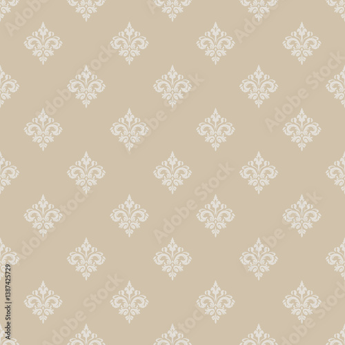 Vector Elegant Brown Damask Seamless Floral Pattern Background for Classic Vintage Interior and Decorative Design.