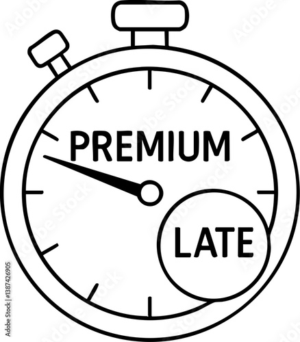 Healthcare Costs premium concept. Timer with labels for premium and late delivery.