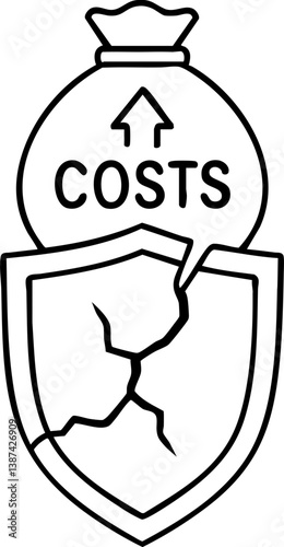 Healthcare Costs premium concept. Cost increase symbol with a broken shield illustration.