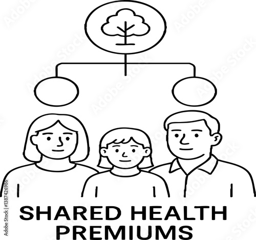 Healthcare Costs premium concept. Family graphic illustrating shared health premiums concept.