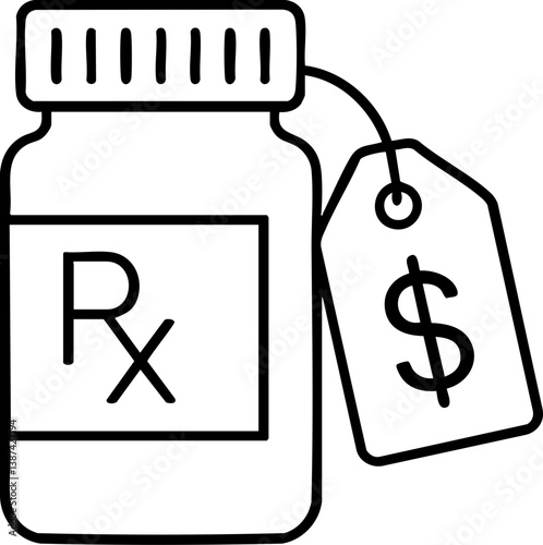 Healthcare Costs premium concept. Prescription bottle with a price tag attached.