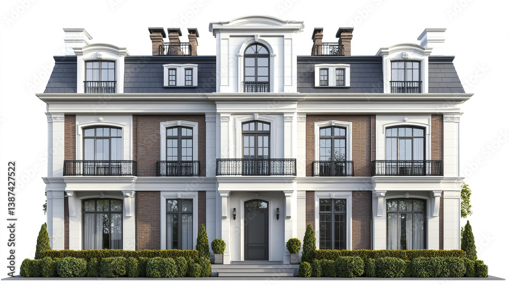 Fototapeta premium Elegant townhouse with classic architecture and large windows