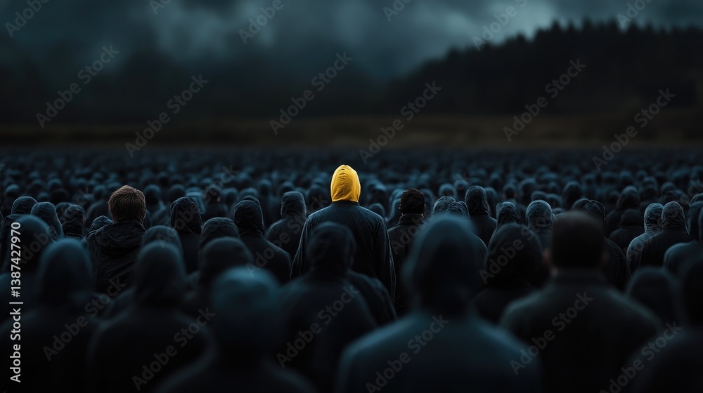 Obraz premium The distinctive yellow figure attracts attention among the blue figures.