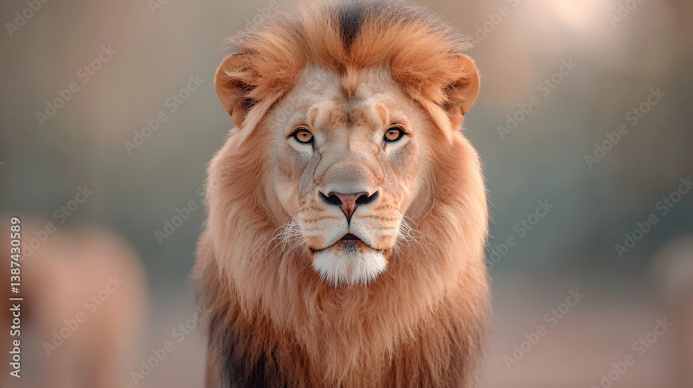 Majestic Male Lion Portrait in Soft Golden Light Majestic Male Lion Portrait in Soft Golden Light