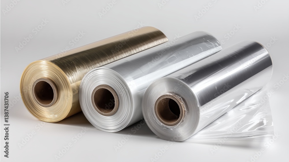 Neatly arranged on a clean white surface, the transparent plastic film rolls reflect light with a sleek sheen, showcasing their industrial precision and functional elegance.
Neatly arranged on a clean white surface, the transparent plastic film rolls reflect light with a sleek sheen, showcasing their industrial precision and functional elegance.