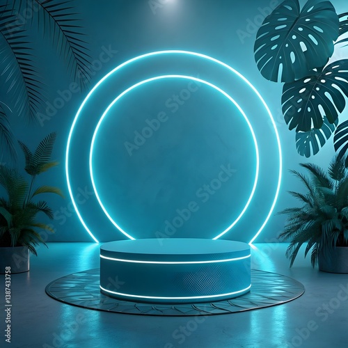 Futuristic blue theme podium.