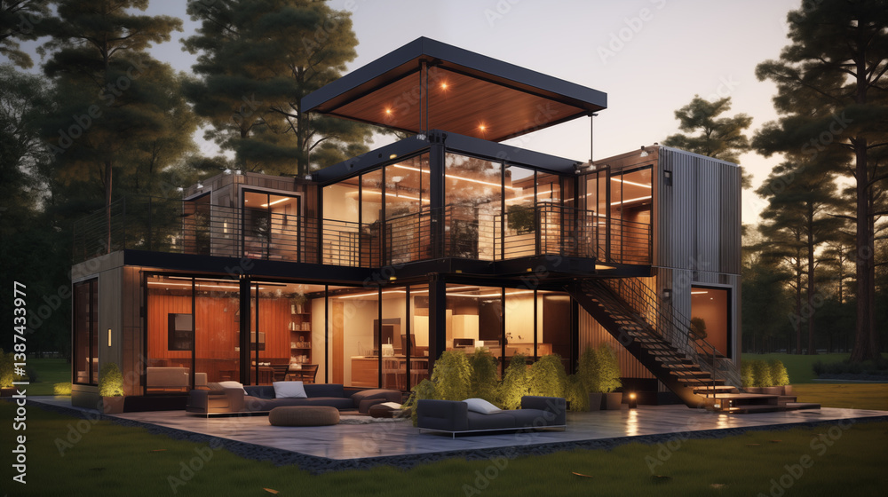 Naklejka premium Maison d'architecture moderne, villa de luxe. Arrière-plan pour conception et création graphique.