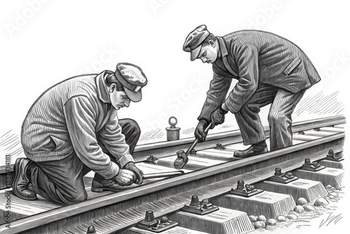 Railway Track Maintenance: Two Workers Repairing Railroad