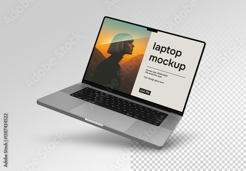 Mockup of a floating laptop