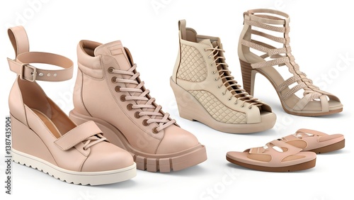 A collection of five different styles of women's footwear photo