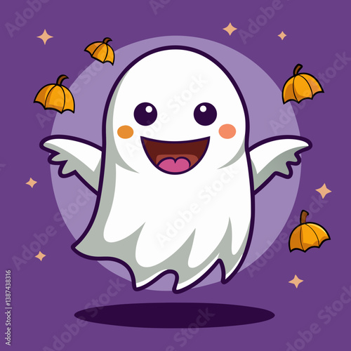 "Download a cute Happy Ghost vector for printables and digital designs, perfect for Halloween!"