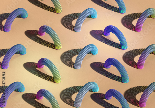 Obraz na płótnie Colorful Abstract Pattern with Curved Tubes and Shadows 3d render on colorod backgroud w salonie