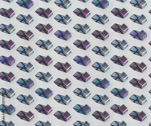 Seamless 3D Abstract horizontal tile Pattern with Iridescent Cubes and Shadows 3d render image