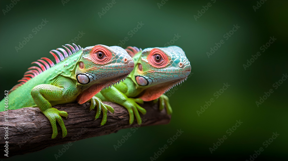 Fototapeta premium Two Green Iguanas on a Branch