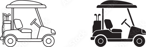 Golf cart line icon vector set in black color. Golf club cart symbol.