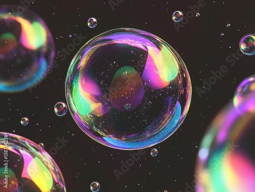 Colorful soap bubbles float...