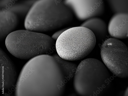 Smooth dark stones piled to...