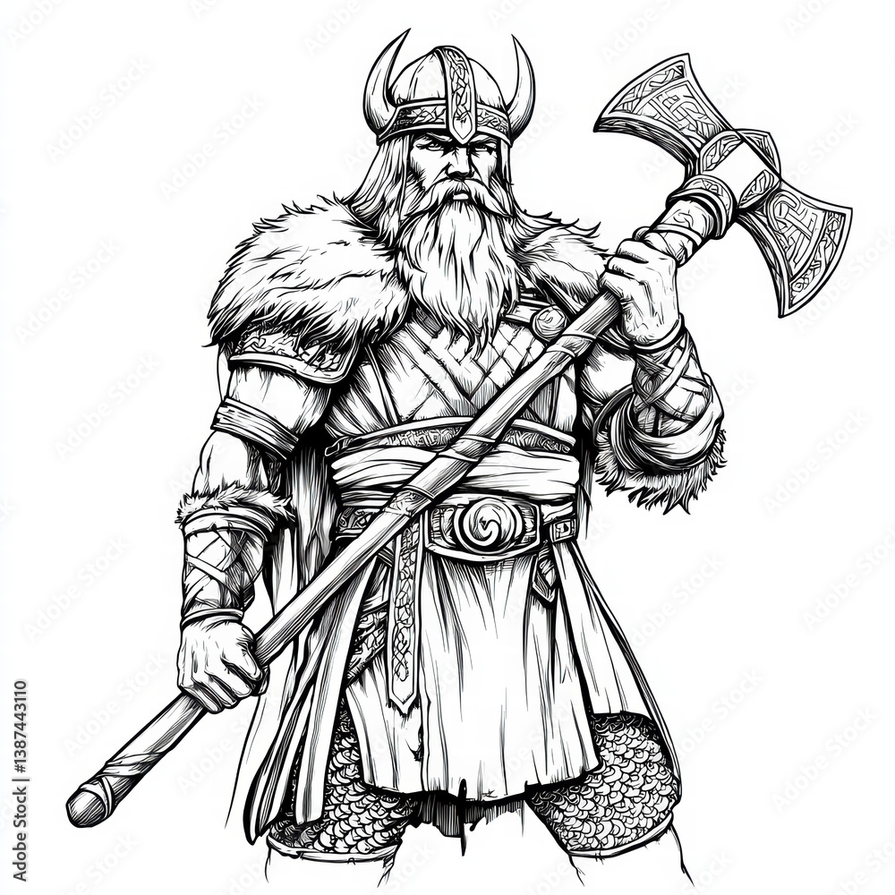 Obraz premium Viking warrior coloring page