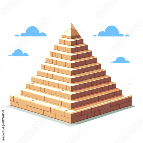 Vector illustration of ancient Egyptian pyramid in stepped design. Perfect for historical archaeology websites, ancient wonders collections, and travel destination guides.