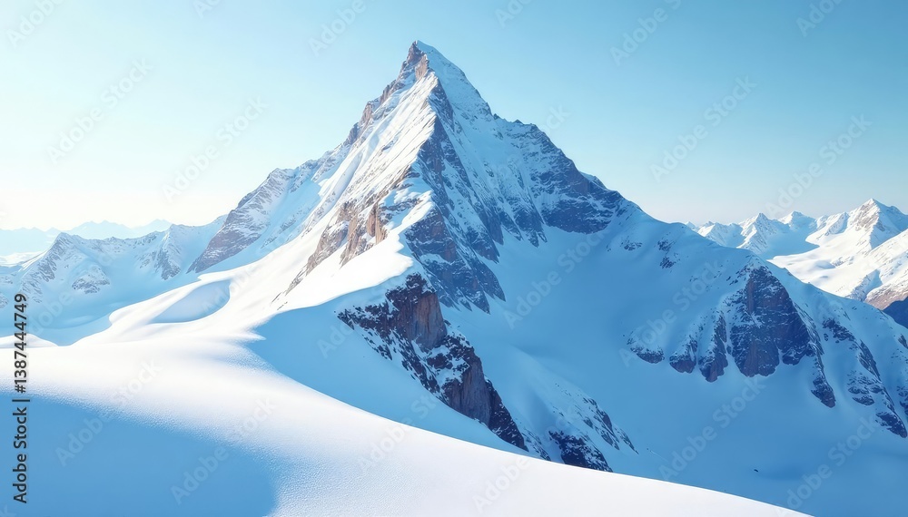 Obraz premium Snow-covered mountain peak, pristine white expanse, clouds, outdoor
