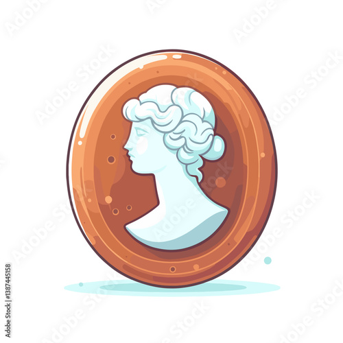 Vector copper cameo with female profile in blue and white carving style. Ideal for vintage jewelry designs, classical portrait art and decorative accessory illustrations.
